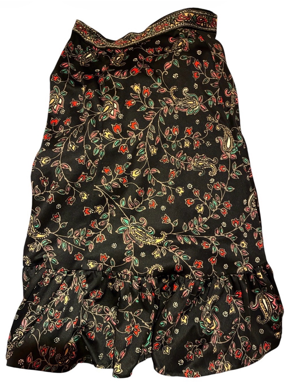Black Floral Paisley Ruffle Hem Skirt